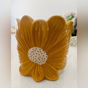 Yellow and White Flower pot with Textured Accents